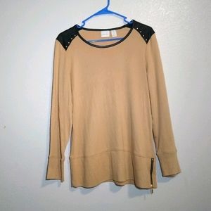 CHICOS Tan Blouse Shirt Top Size 1(M) Faux Leather